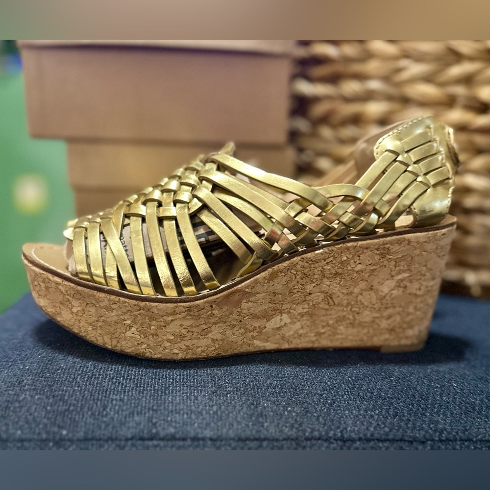 Tory Burch Gold Woven Wedges